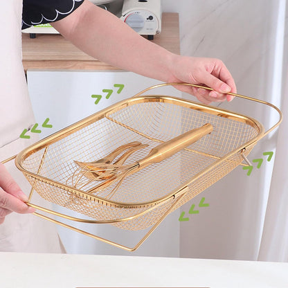 Over the Sink Colander, Expandable Baskets with Fine Mesh Strainer Handle Stainless Steel Rectangle Kitchen Colanders for Strain Drain Rinse Fruits Vegetables Pasta New Home Essentials (Silver)