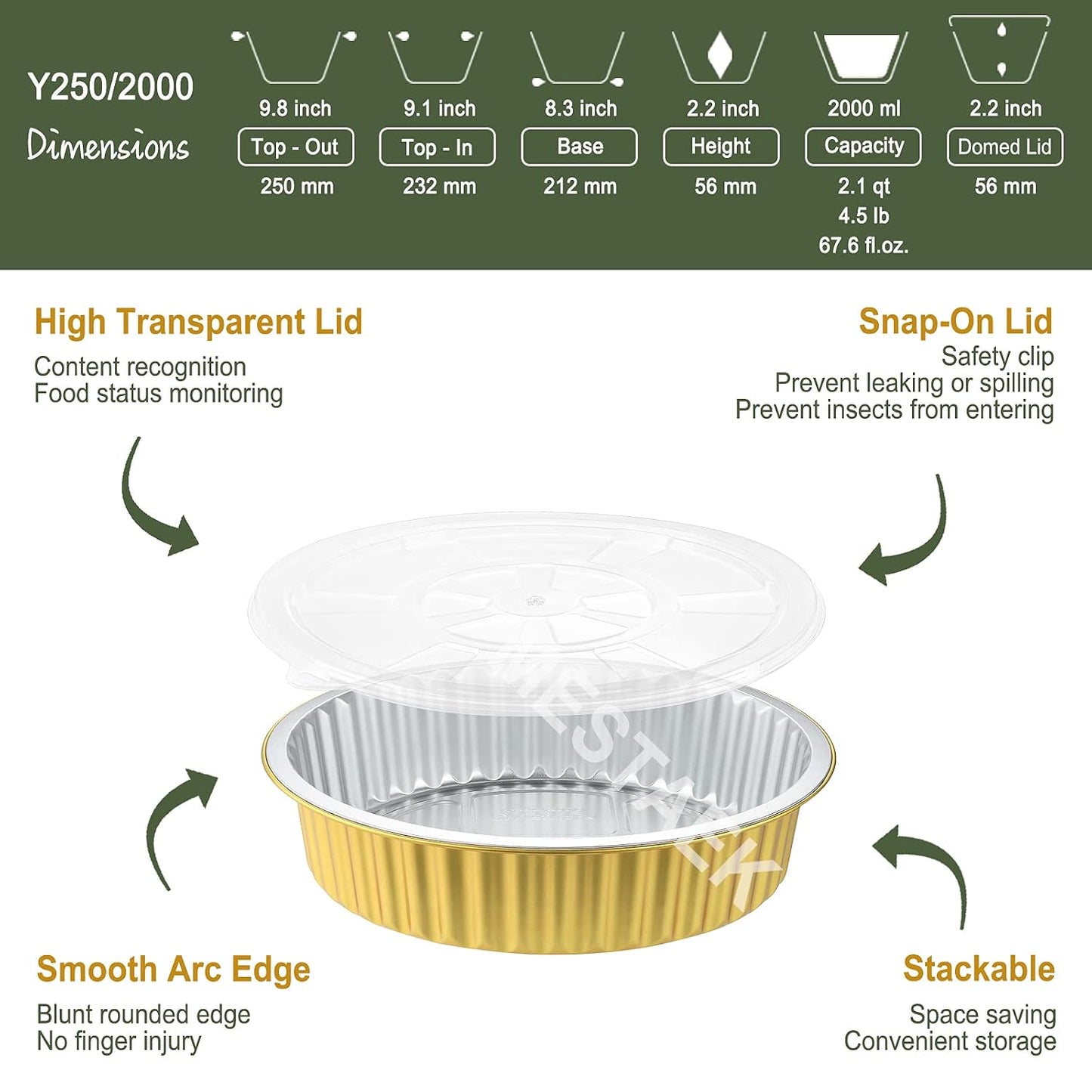 7.7" Round Aluminum Foil Containers with Lids (5 Pack) – Heavy Duty Disposable Takeout Pans for Meal Prep, Pasta, Casserole, Food Storage & Catering, 48oz