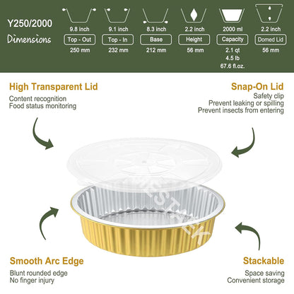 7.7" Round Aluminum Foil Containers with Lids (5 Pack) – Heavy Duty Disposable Takeout Pans for Meal Prep, Pasta, Casserole, Food Storage & Catering, 48oz