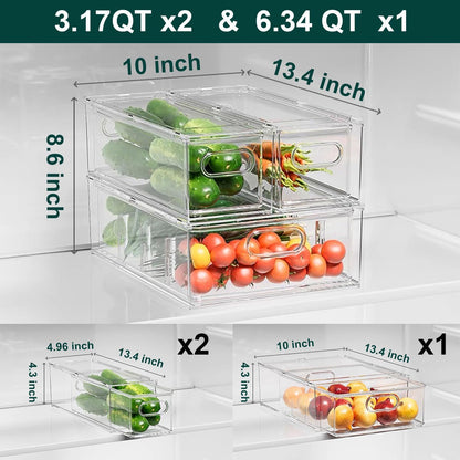LALASTAR 2 Pack Fridge Organizer with Pull-out Drawer, Stackable Freezer Organizer Bin, Pantry Organization and Storage, BPA Free, 3.17QT