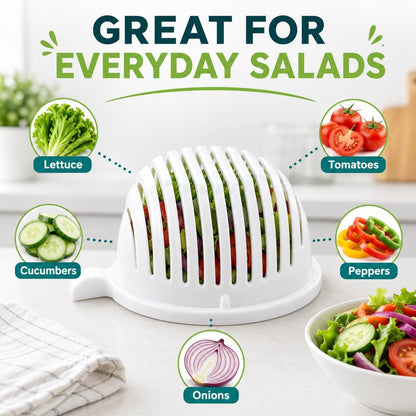 Salad Chopper Bowl with Slits, Fruit Vegetable Cutter, White