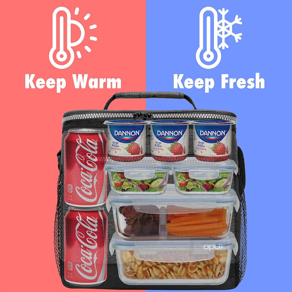 opux Insulated Lunch Box Men Women, Lunch Bag for Work School, Leakproof Soft Cooler Tote Adult, Large Lunch Pail Kids Boys Girls, Picnic Beach Food Bag with Shoulder Strap, Purple Floral