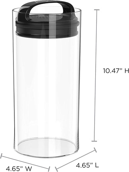 Prepara Evak Fresh Saver, Medium-Tall Airless Canister with Black handle, 2.3 Quart, Clear