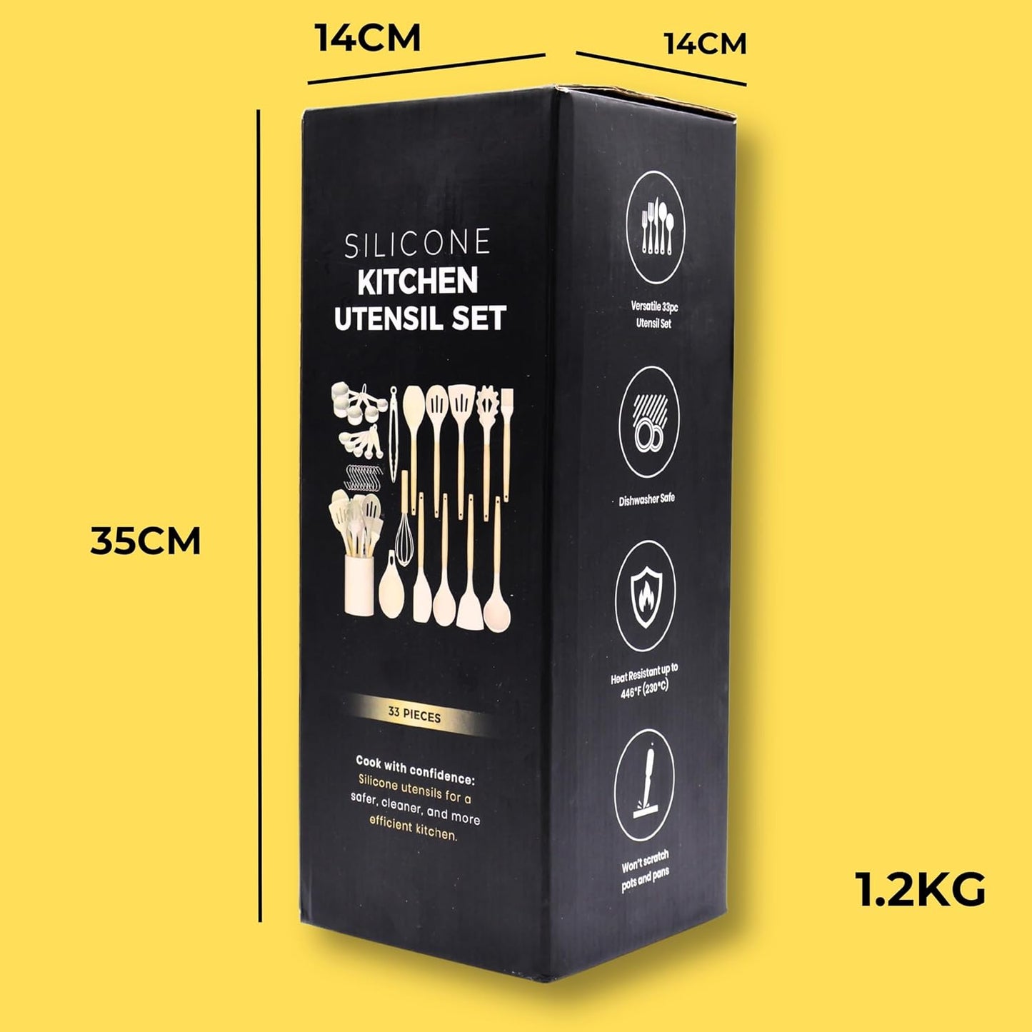 33-Piece Silicone Kitchen Utensil Set with Holder – Heat Resistant up to 446°F, Non-Stick Cooking Tools with Wooden Handles, Measuring Cups, Spatulas, Tongs, Whisk & More