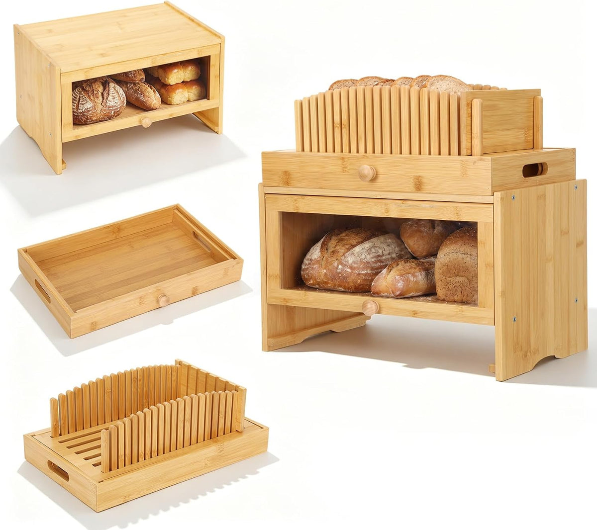 3in1 Bread Box for Kitchen Countertopm with Bread Slicer Bread Serving Tray