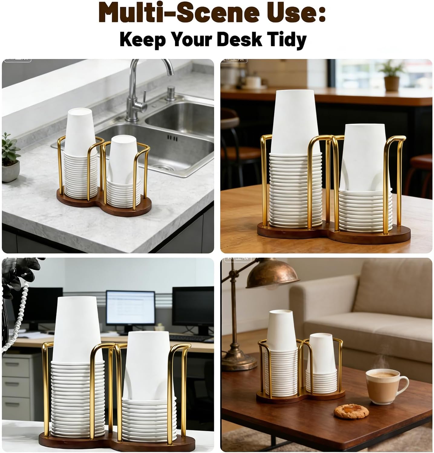 Wood Bathroom Cup Holder, Disposable Cup Dispenser, Plastic Mouthwash Cup Storage Organizer for Cups -Perfect for Office, Kitchen, Gym, School or Cafes (Black)