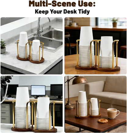 Wood Bathroom Cup Holder, Disposable Cup Dispenser, Plastic Mouthwash Cup Storage Organizer for Cups -Perfect for Office, Kitchen, Gym, School or Cafes (Black)