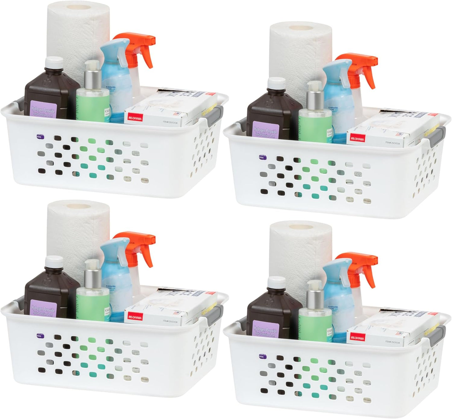 IRIS USA Plastic Storage Baskets, 6-Pack, Made in USA, Shelf Baskets Small Baskets Organizing Bins for Pantry Countertops Closet Shelves Laundry Room Office, Multi-Purpose, Nestable, Easy Carry, Black