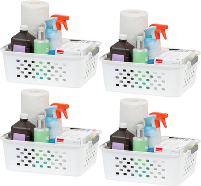 IRIS USA Plastic Storage Baskets, 6-Pack, Made in USA, Shelf Baskets Small Baskets Organizing Bins for Pantry Countertops Closet Shelves Laundry Room Office, Multi-Purpose, Nestable, Easy Carry, Black