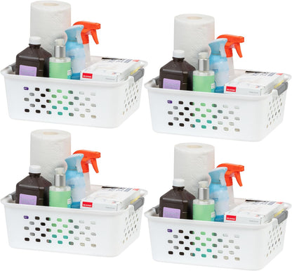 IRIS USA Plastic Storage Baskets, 6-Pack, Made in USA, Shelf Baskets Small Baskets Organizing Bins for Pantry Countertops Closet Shelves Laundry Room Office, Multi-Purpose, Nestable, Easy Carry, Black