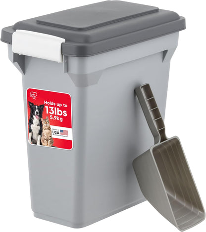 IRIS USA Dog Food Storage Container, Airtight Lid, 2-Cup Scoop, Up to 13 Pounds Pet Food Storage, Versatile Pet Food Bin, Treats, BPA Free, Dark Gray