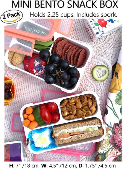 Small Snack Containers for Kids Toddlers - 3 Compartments (Set of 2) - Leak-Proof Reusable Boxes with Lids - BPA-Free Plastic Mini Bento Lunch Box - Holds 2 Cups Capacity (Pastel Blue+Teal Sparkle)