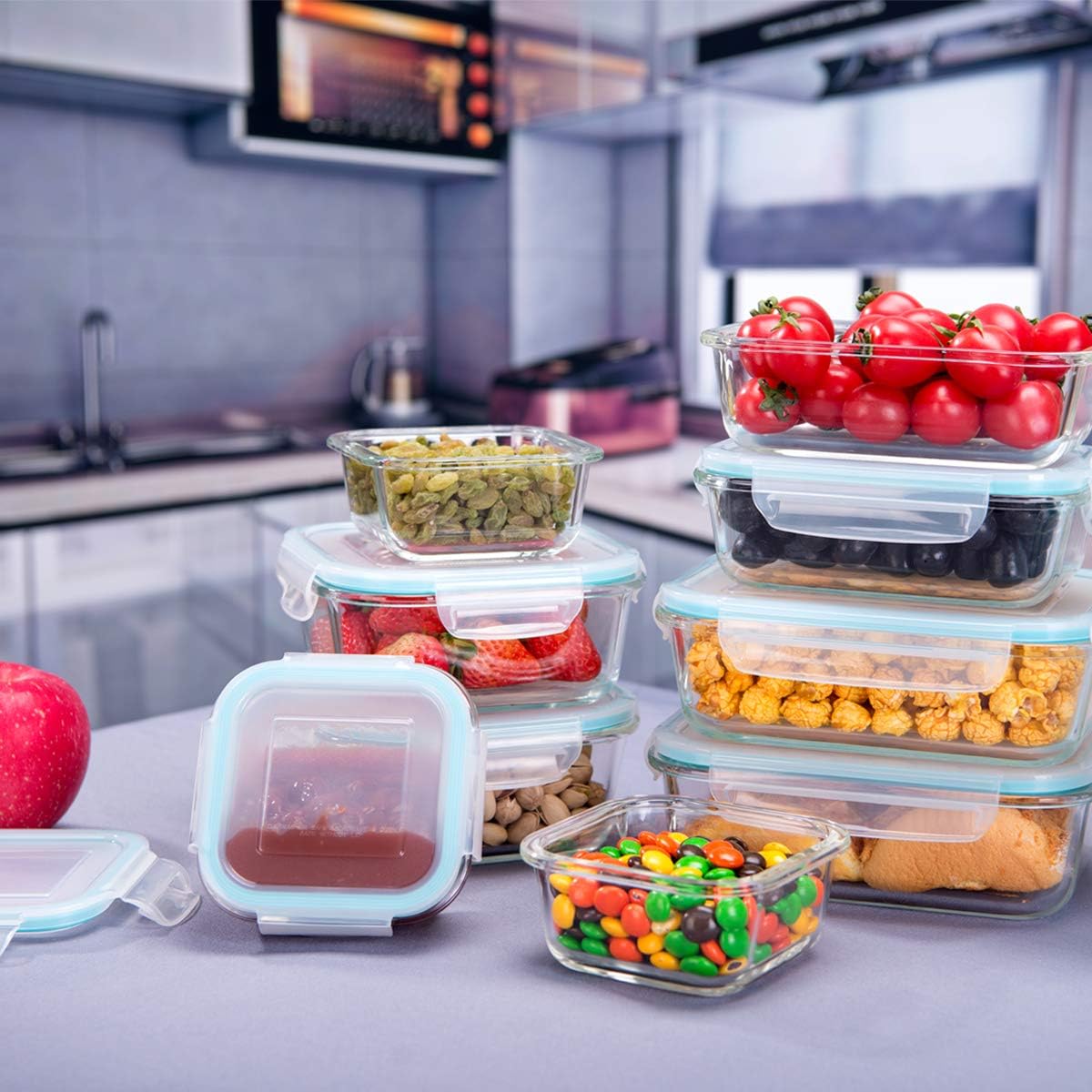 S SALIENT 18 Pieces Glass Food Storage Containers with Lids,Airtight Glass Meal Prep Containers,Glass Storage Containers Set for Kitchen,Pantry BPA Free & Leak Proof (9 lids & 9 Containers)