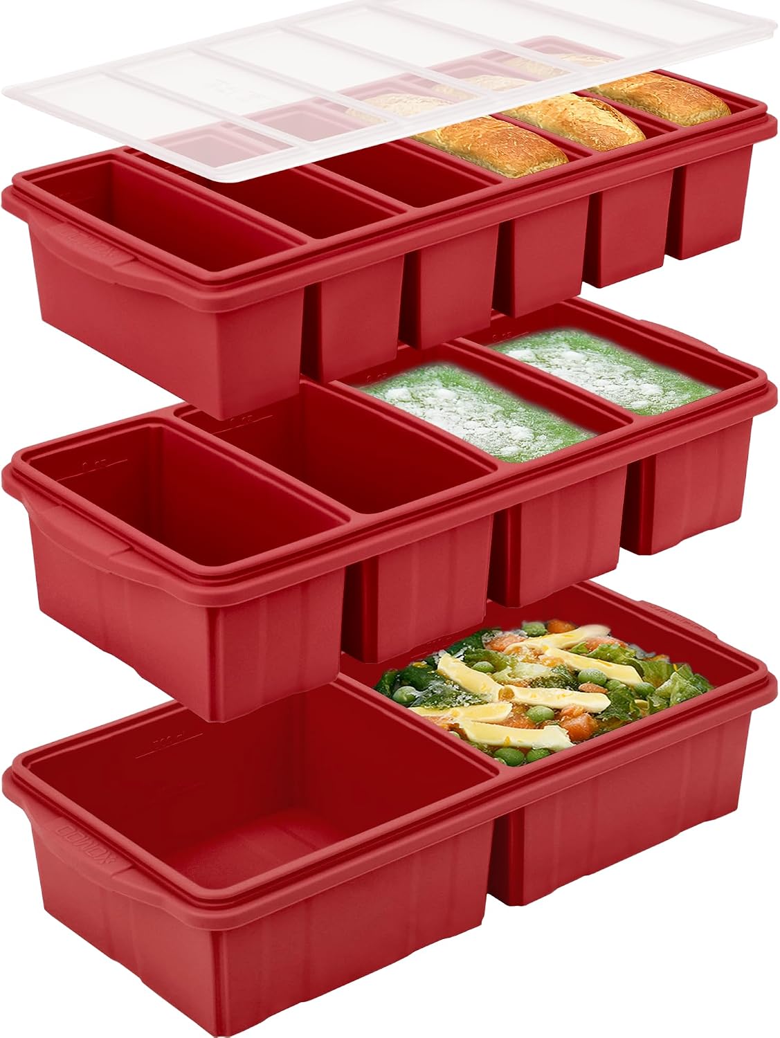 Silicone Freezer Tray With Lid - Soup Freezer Container Molds Set Makes 2-Cup & 1-Cup 1/2-cup Portions Cubes Perfect for preparing meals in different Portion Sizes Oven & Dishwasher-Safe