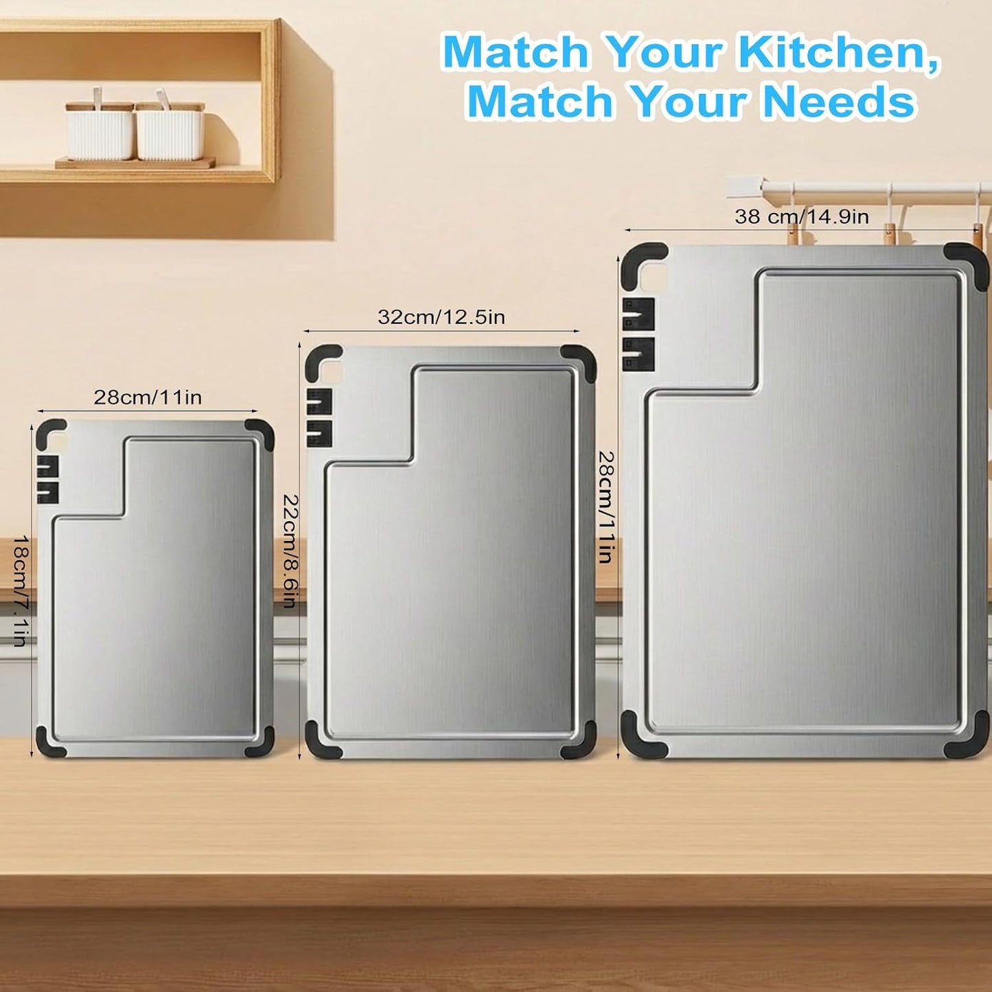 3-Piece Titanium Cutting Board Set with Dual-Stage Knife Sharpener,Double Sided Food-Grade Chopping Board,Non-Slip Feet,Deep Juice Groove,Heavy Duty,Hygienic & Dishwasher Safe Kitchen Chopping Boards