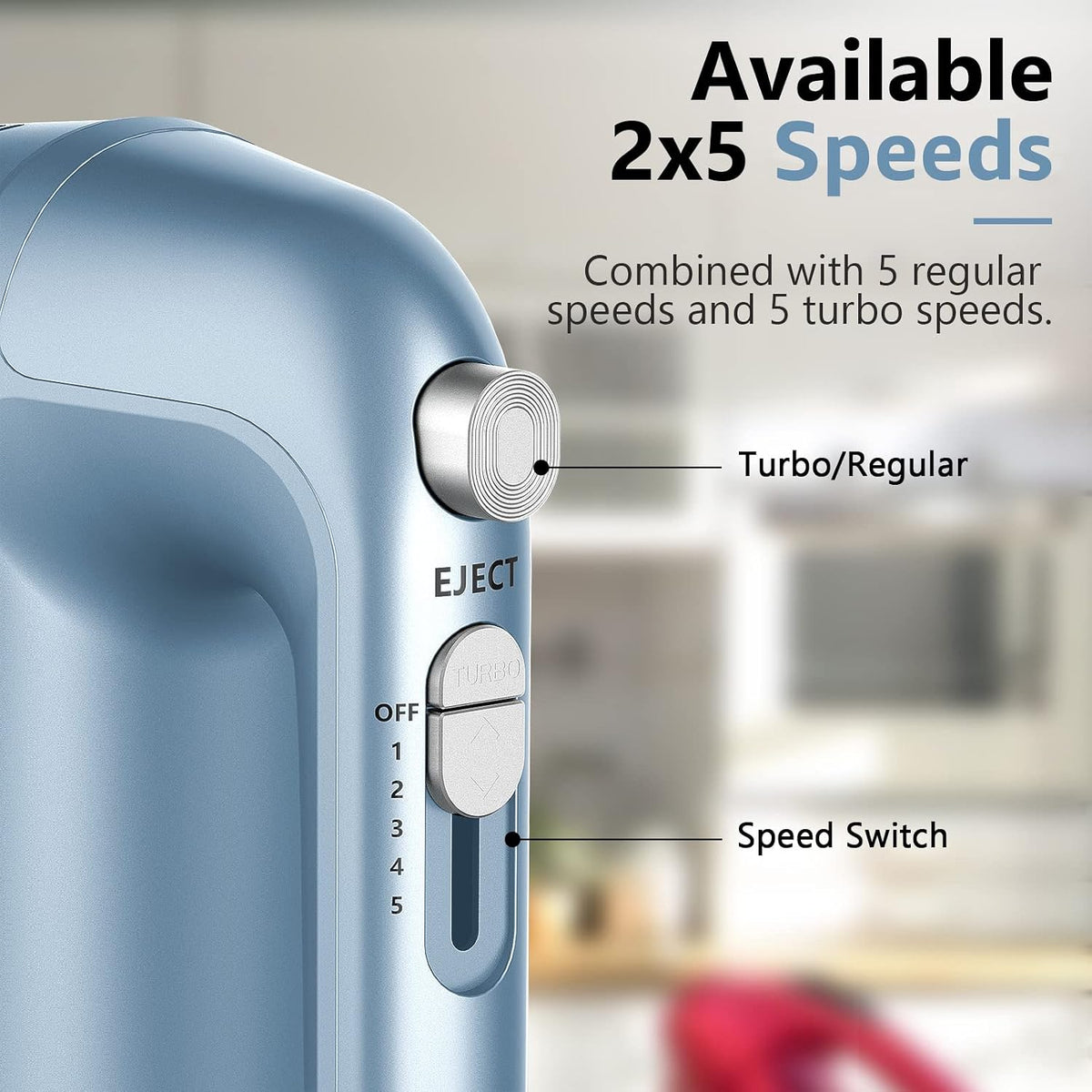 Hand Mixer Electric, 450W Kitchen Mixers with Scale Cup Storage Case, Turbo Boost/Self-Control Speed + 5 Speed + Eject Button + 5 Stainless Steel Accessories, For Easy Whipping Dough, Cream, Black
