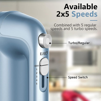 Hand Mixer Electric, 450W Kitchen Mixers with Scale Cup Storage Case, Turbo Boost/Self-Control Speed + 5 Speed + Eject Button + 5 Stainless Steel Accessories, For Easy Whipping Dough, Cream, Black