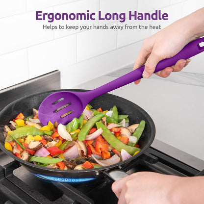 600ºF Heat Resistant Silicone Spoons: U-Taste 13.3in Solid & Slotted Kitchen Cooking Tool, Nonstick Long Rubber Utensil, Sturdy for Mixing, Serving, Stirring, Frying, Basting (Aqua Sky, 2PCS)