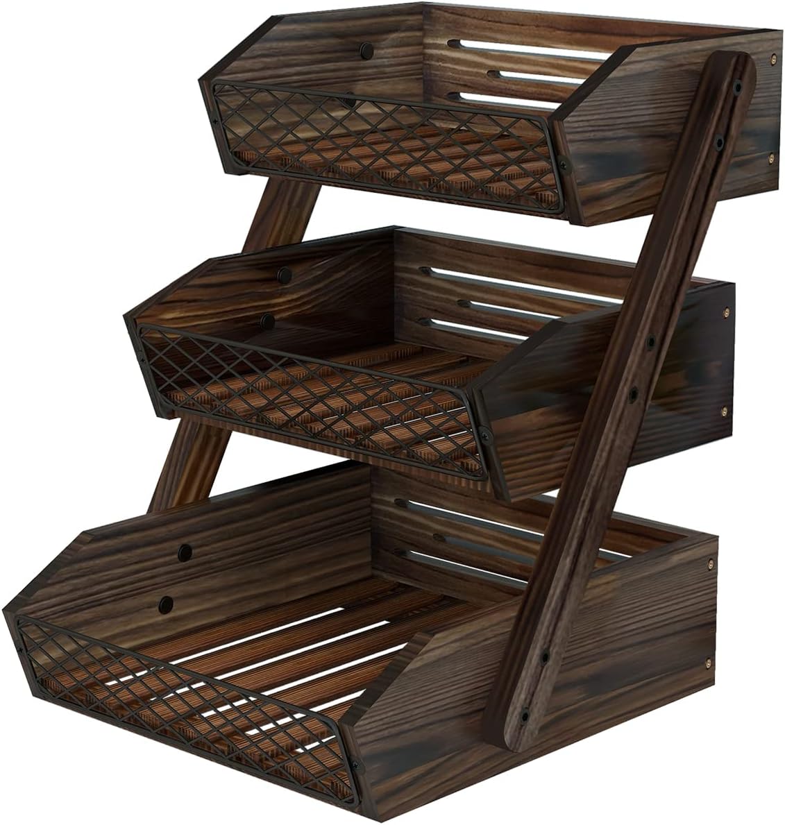 Dorhors Fruit Basket for Kitchen,Fruit Bowl,Kitchen Counter Organizer,Wooden Vegetable Holder for Countertop,Bread Storage Basket Stand(2 Tier)