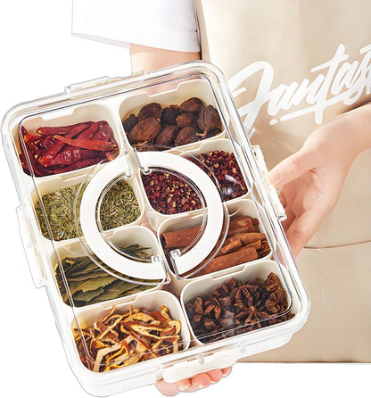 Snackle Box Container,Portable Snack Box 8 Compartment Divided Serving Tray with Lid and Handle,Clear Storage Organizer for Fruit Candy Nuts Perfect for Road Travel Party