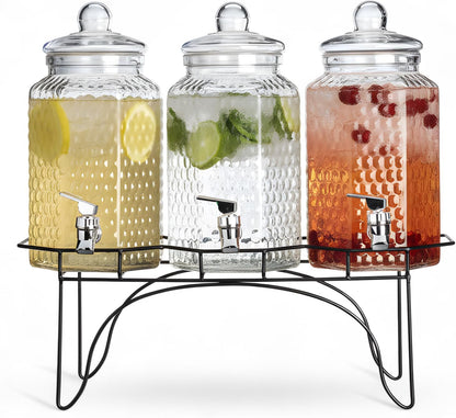 2 PACK 1.5 Gallon Drink dispenser, Glass Beverage Dispenser With Elegant Stand Stand, Drink Dispensers for Parties With Spigot 100% Leakproof. Perfect For Parties And Daily Use
