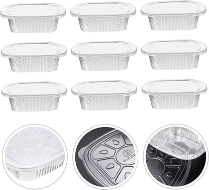 PRETYZOOM Square Aluminum Foil Tray Lid – 10 Sets of BBQ Grill Baking Containers Food Takeout Boxes Oven Safe for Air Fryers and Meal Prep