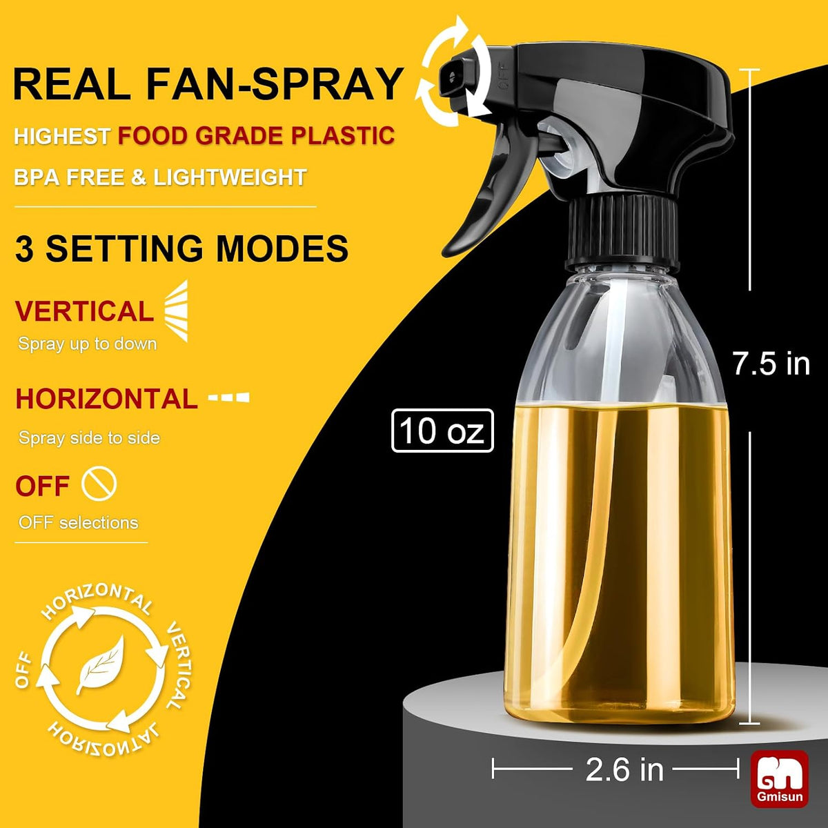 gmisun Oil Sprayer for Cooking, Olive Oil Spray Bottle, 10oz Food-Grade Plastic Oil Spritzer Mister, Refillable Oil Dispenser Bottle for Salad, BBQ, Grilling, Kitchen Baking, Roasting