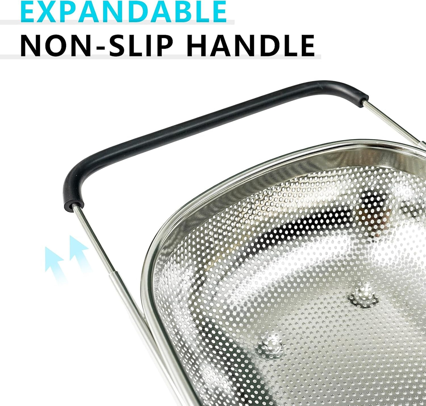 REDANT Over the Sink Metal Strainer and Colander for Kitchen - Large Food Strainers and Colanders with Rubber Grip - Sieve Fine Mesh Stainless Steel for Spaghetti, Pasta, Rice, Fruits, Vegetables
