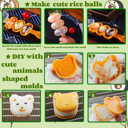 Rice Ball Molds 21PCS Onigiri Mold Set Cute Animal Sushi Molds Rice Shaper Rice Ball Shaker Bento Box Accessories DIY with Nori Seaweed Punch Cutter Food Picks