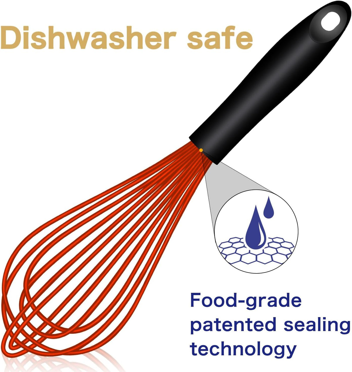 OYV Dishwasher Safe Silicone Whisk, Sealed Waterproof Design Set of 3, Professional Kitchen Whisks for Cooking Non-Scratch, Silicone & Stainless Steel Whisk, Heat Resistant Balloon Egg Beater, Black