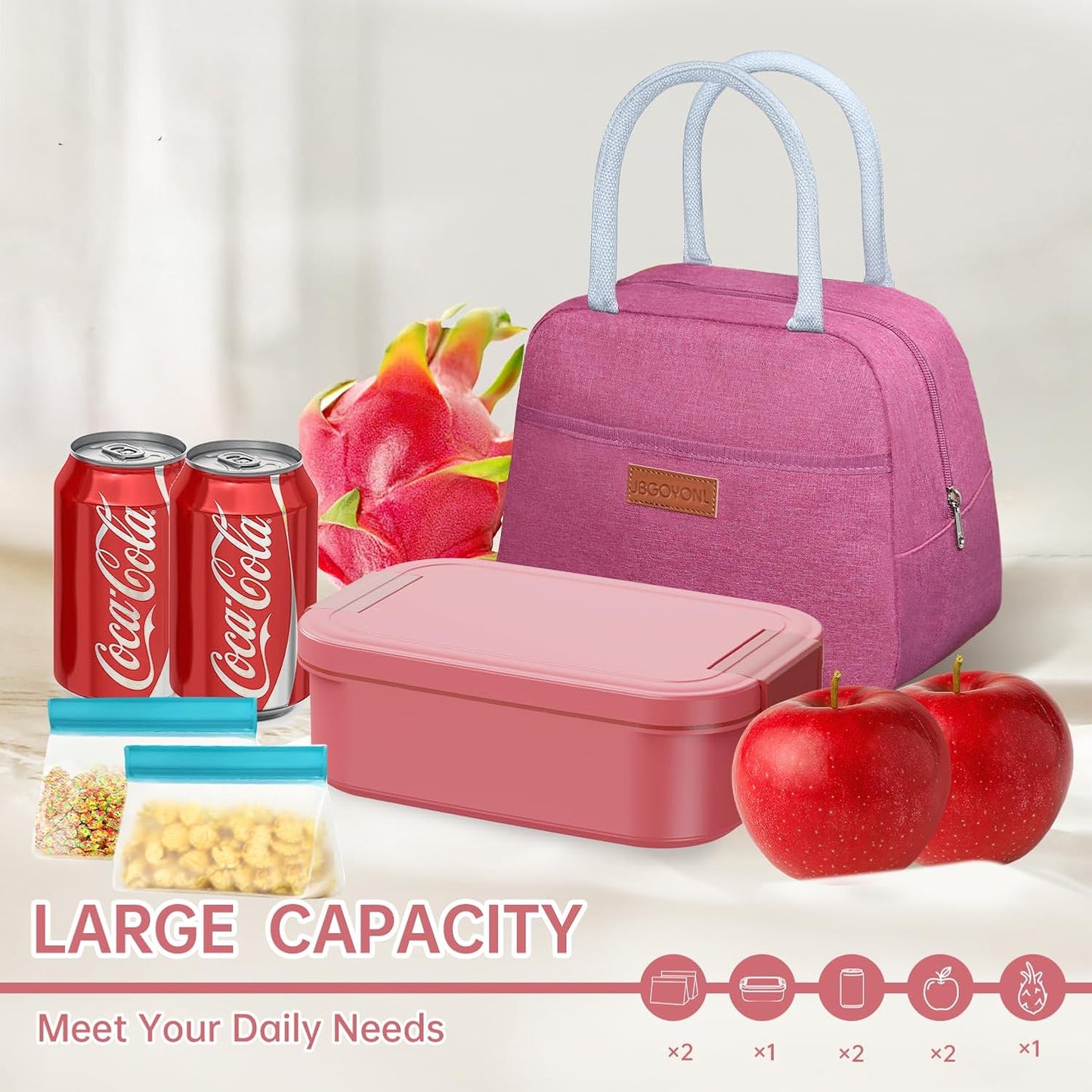 JBGOYON Bento Box and Lunch Bag Set, Leak-Proof Lunch Box for Adults and Kids with Built-in Utensils, Insulated for Work School Travel, Microwave & Dishwasher Safe, All-in-One (Purple)