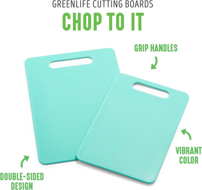 GreenLife Cutting Board Set 8x12" & 10x14", Extra Durable, Meal Prep, Non-Slip, Grip Handles, Crack Resistant, Dishwasher Safe, Reversible, Versatile Kitchen Essentials, Turquoise