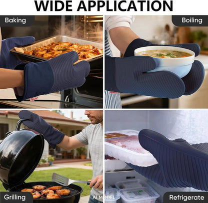 Yutat Silicone Oven Mitts - Oven Mitts and Pot Holders Sets Made of Non-Slip & BPA-Free Silicone, High Heat Resistant 500 Degrees, Perfect for Kitchen Cooking Baking BBQ, Peak Green