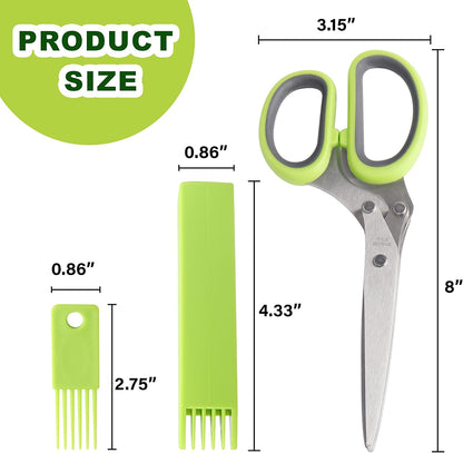 LUVCOSY Herb Scissors Set, Multipurpose 5 Blade Kitchen Shear + Leaf Stripper + Cleaning Comb for Basil, Cilantro, Parsley, Thyme, Rosemary
