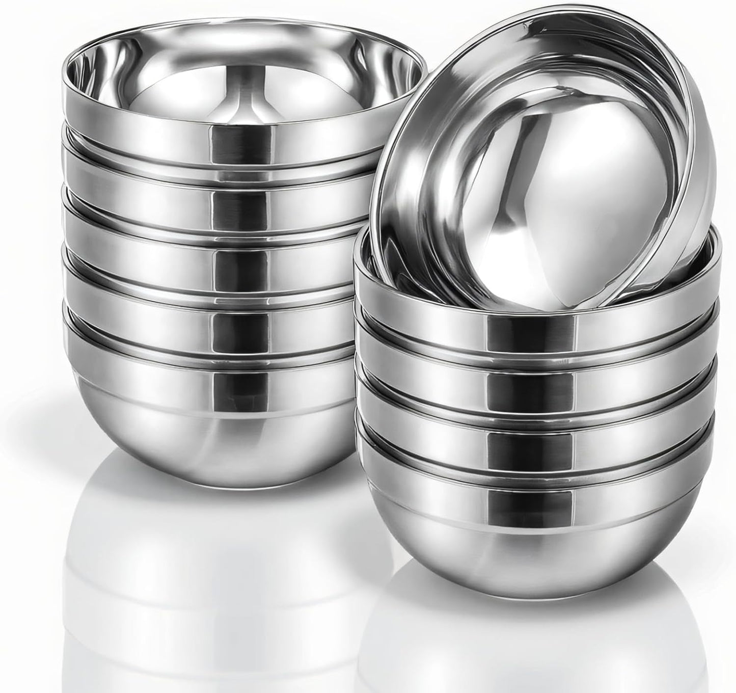 10 Pack Stainless Steel Bowls, 5 Inch Snacks Bowl 15 Oz Soup Bowl Double Walled Insulated Metal Serving Dishes for Sauces, Rice, Noodle, Ice Cream