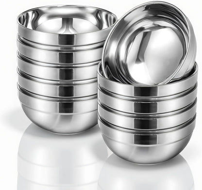 10 Pack Stainless Steel Bowls, 5 Inch Snacks Bowl 15 Oz Soup Bowl Double Walled Insulated Metal Serving Dishes for Sauces, Rice, Noodle, Ice Cream