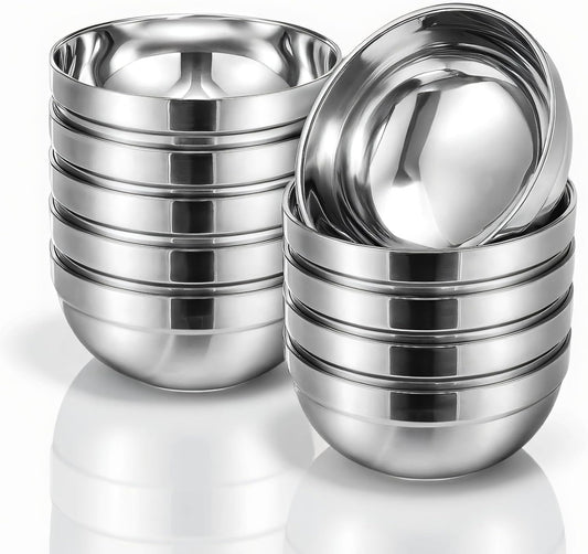 10 Pack Stainless Steel Bowls, 5 Inch Snacks Bowl 15 Oz Soup Bowl Double Walled Insulated Metal Serving Dishes for Sauces, Rice, Noodle, Ice Cream