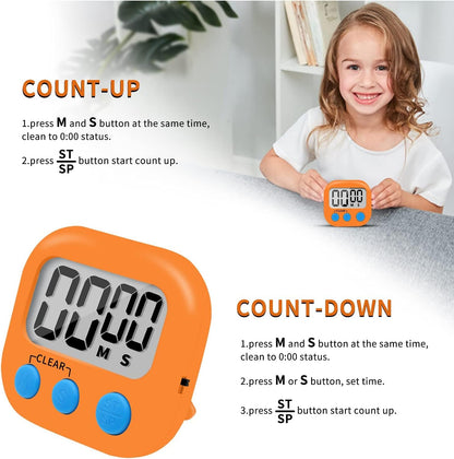 12 Pack Small Digital Kitchen Timer Magnetic Back and ON/Off Switch,Minute Second Count Up Countdown（White,Blue,Orange