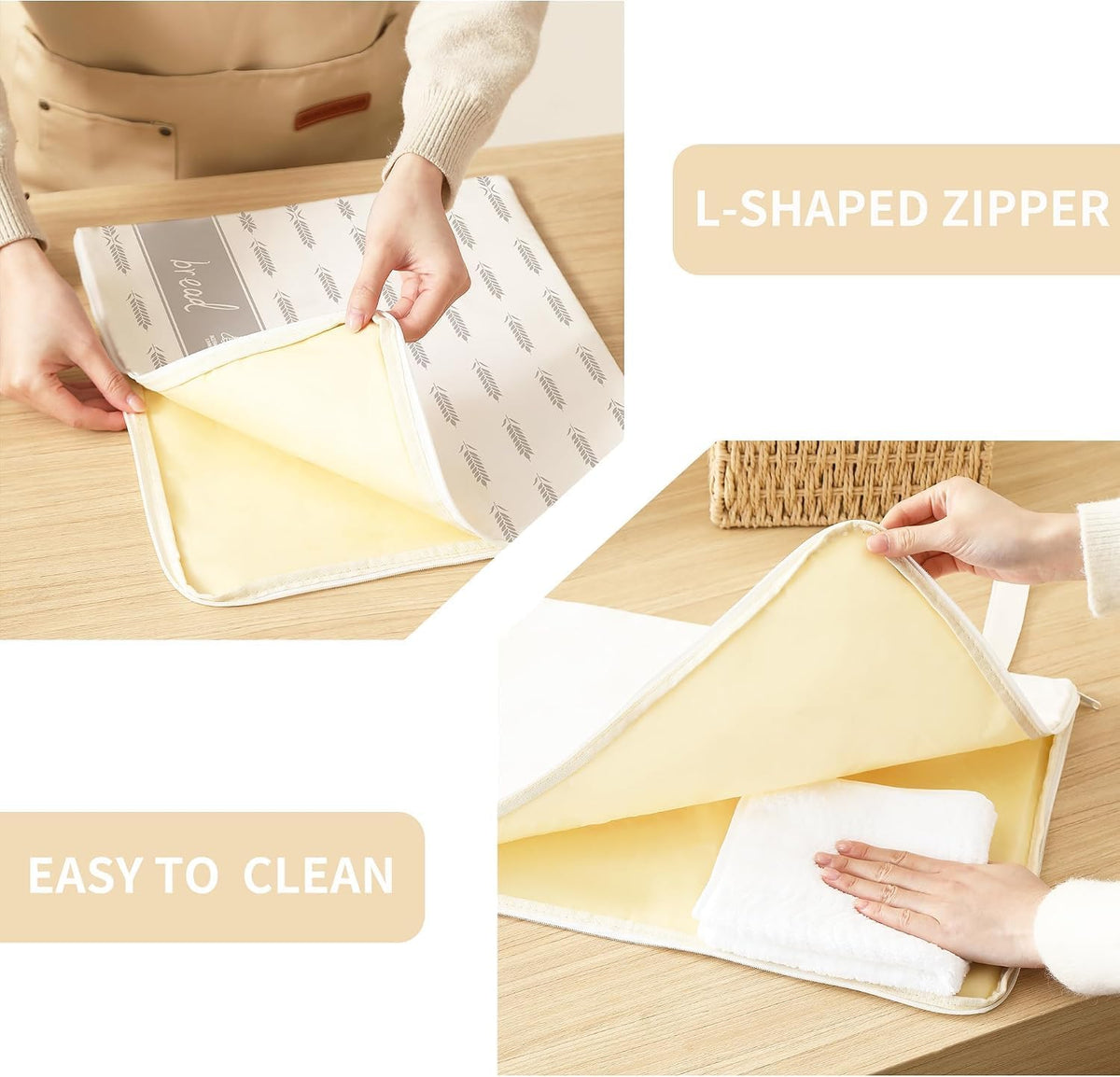 Wide Zipper Access Cotton &Beeswax Bags for Homemade Bread 2 Pack XL Reusable Beeswax Bread Bags for Homemade Bread Freezer Organic Cotton Food Storage Bags to Keep Fresh