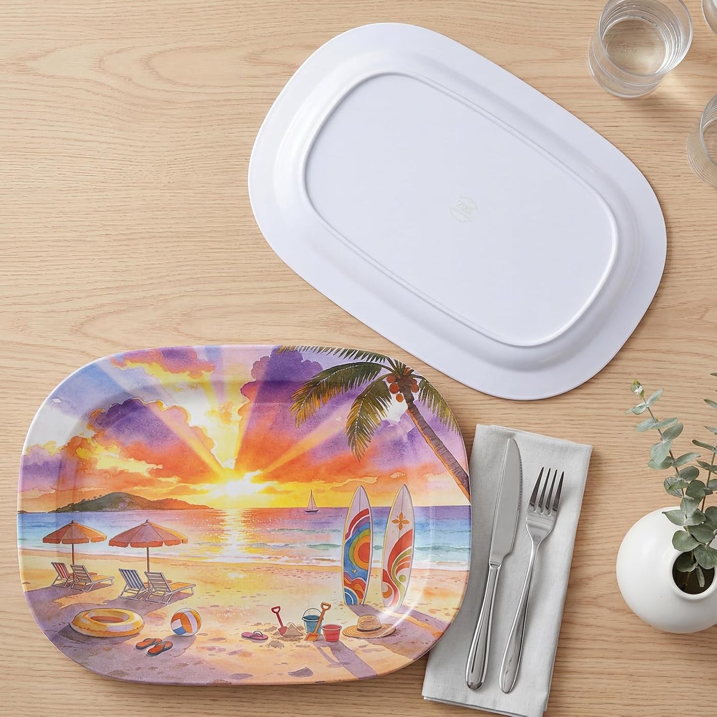 2 Pack Extra Large 17.5 Inch White Serving Trays – Reusable Melamine Platters for Parties, Snacks & Cookies, Durable Food Serving Dishes for Entertaining, Pantry & Kitchen Use White