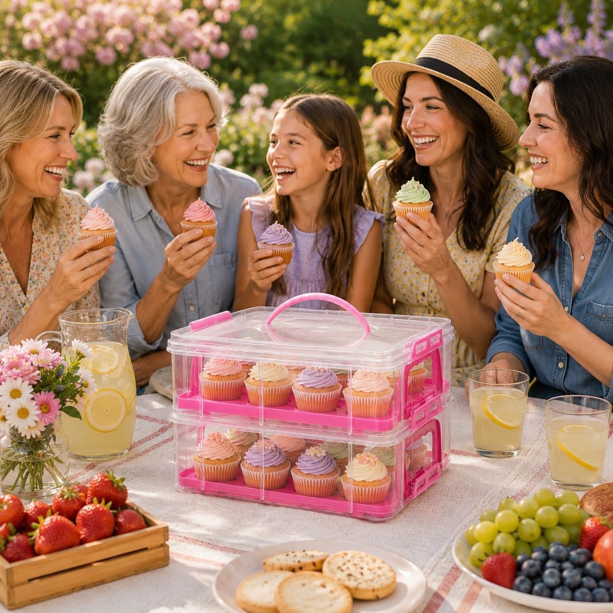 Cupcake Carrier Stackable Storage Container Collapsible Cake Carrier with Lid and Handle, with 50 PCS Cupcake liners,Reusable Plastic Dessert Travel Container,Transport Box (24 Cupcakes White)