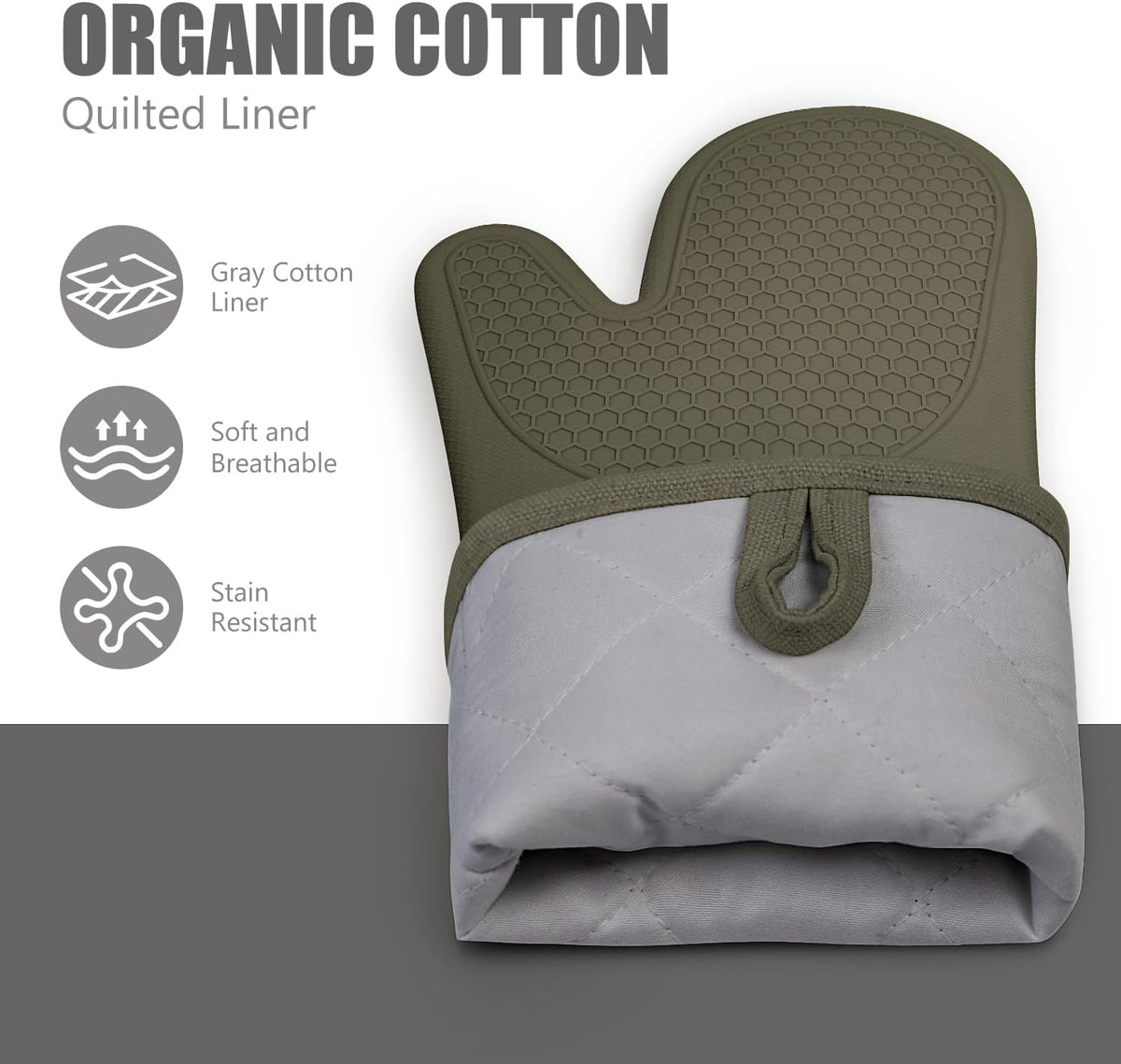 RORECAY Silicone Oven Mitts and Pot Holders Sets, Gloves for Kitchen, Beige