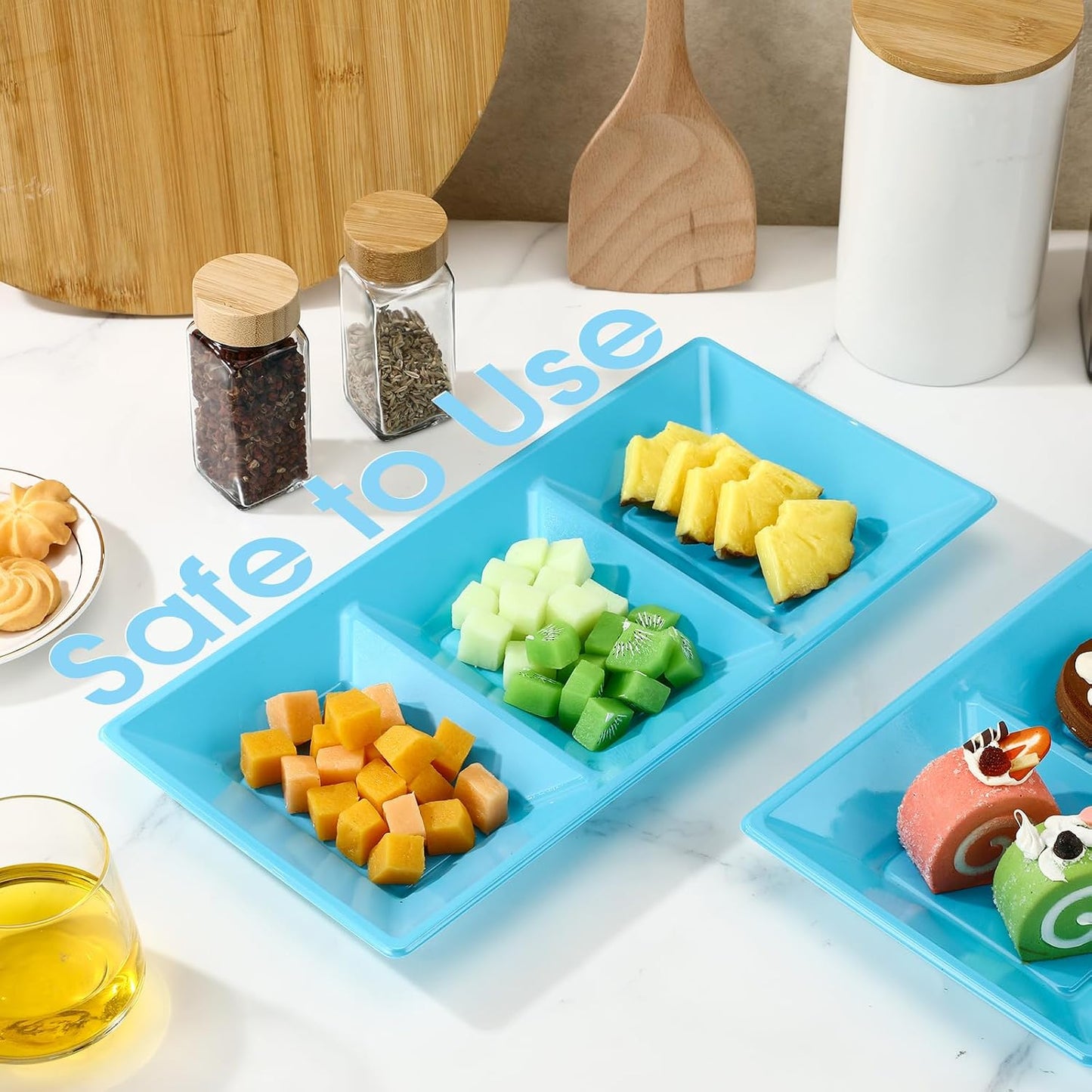 Ziliny 20pcs Black 3 Section Serving Tray Bulk Serving Dish Compartment Appetizer Tray Plastic Dessert Platter Divided Disposable Plate for a Tini Bit Older Party