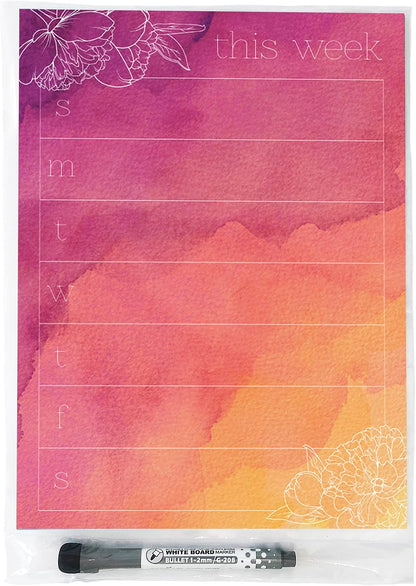 Dry Erase Weekly Calendar Planner Sticker Decal | Removable & Reusable | Magnetic Fine-Tip Marker Included (6 x 9 inches, White)