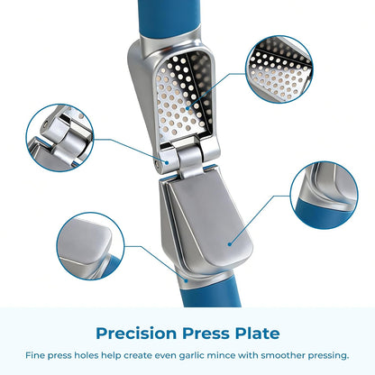 OOU Garlic Press, Stainless Steel Garlic Mincer with Premium Zinc Alloy Construction, Easy-Squeeze Ergonomic TPE Non-Slip Grip Handles, Reverse Cleaning Bumps and Dishwasher Safe Design, Blue