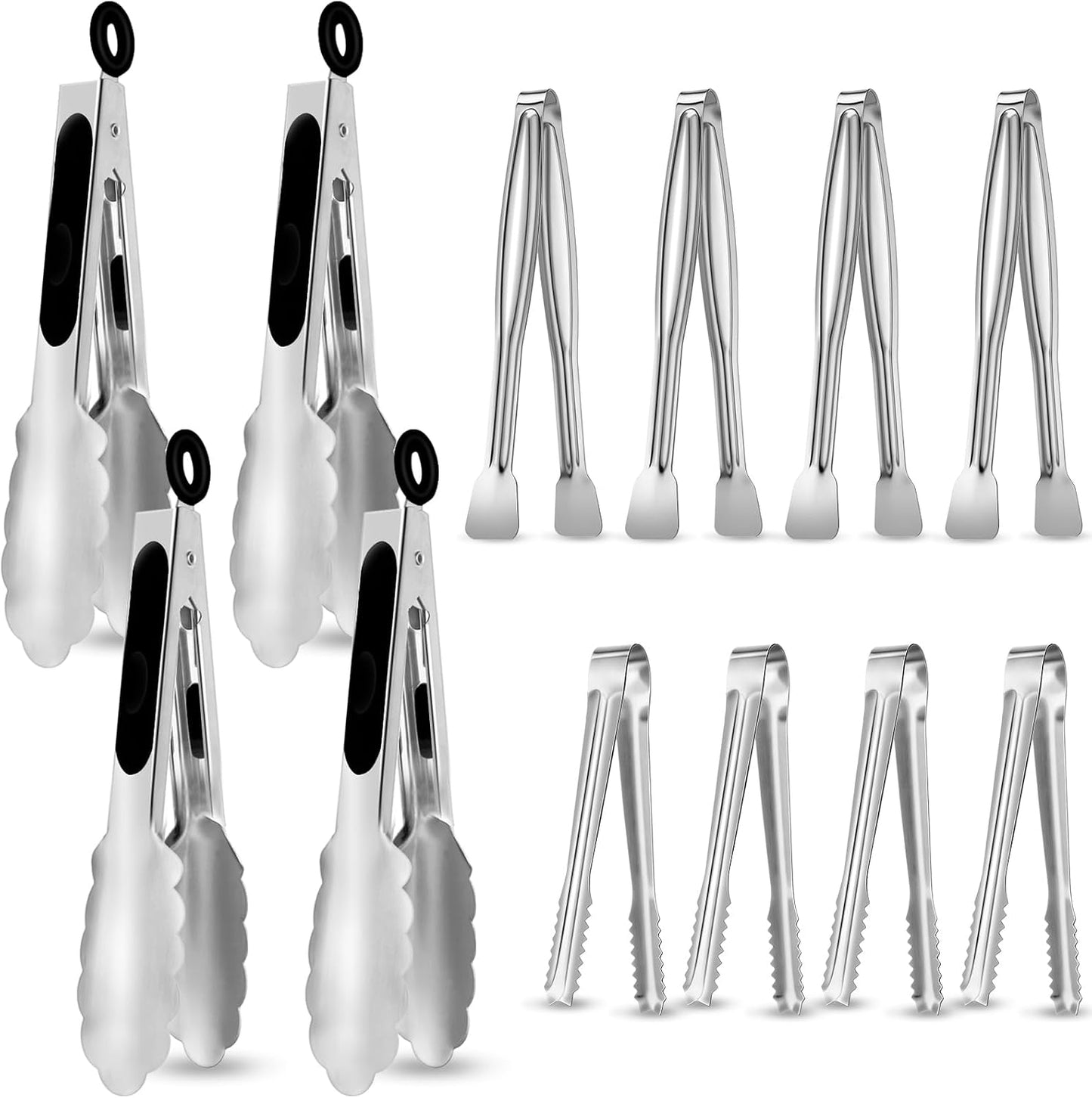 Chengu 12 Pack Stainless Steel Kitchen Tongs 7/9/12 Inches Food Serving Tongs Non Stick Cooking Clips for Kitchen Cooking Barbecue Buffet Wedding Family Gathering Grill Salad