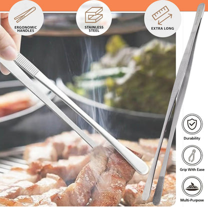6 Inch Professional Culinary Stainless Steel Precision Tongs with Serrated Tips, Plating/Food Presentation Detailing Serving Tongs, Chef's Kitchen Tweezer Tongs - Ultra Non-Slip Grip