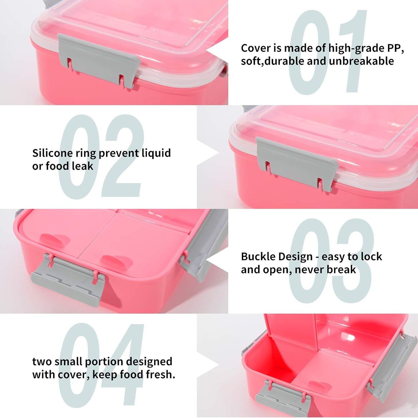 3 Pack Salad Lunch Box Food Storage Containers, 47oz Bento Box To Go Container with Lids, Reusable Meal Prep Containers with Removable Tray & Dressing Pots for Kids and Adults, Microwave Safe