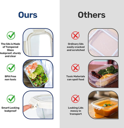 Simple Deluxe Meal Prep Food Containers with Exclusive Glass Lids, Glass Storage Containers with Lids, BPA-Free, Glass Lunch Boxes for Lunch, Pantry Organizers, Freezer to Oven Safe, 4 Pack