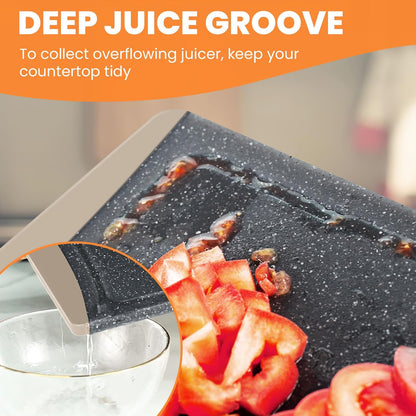 Extra Large Cutting Boards, Plastic Cutting Boards for Kitchen (Set of 3) Cutting Board Set Dishwasher Chopping Board with Juice Grooves Easy-Grip Handles, Dark Grey, Empune